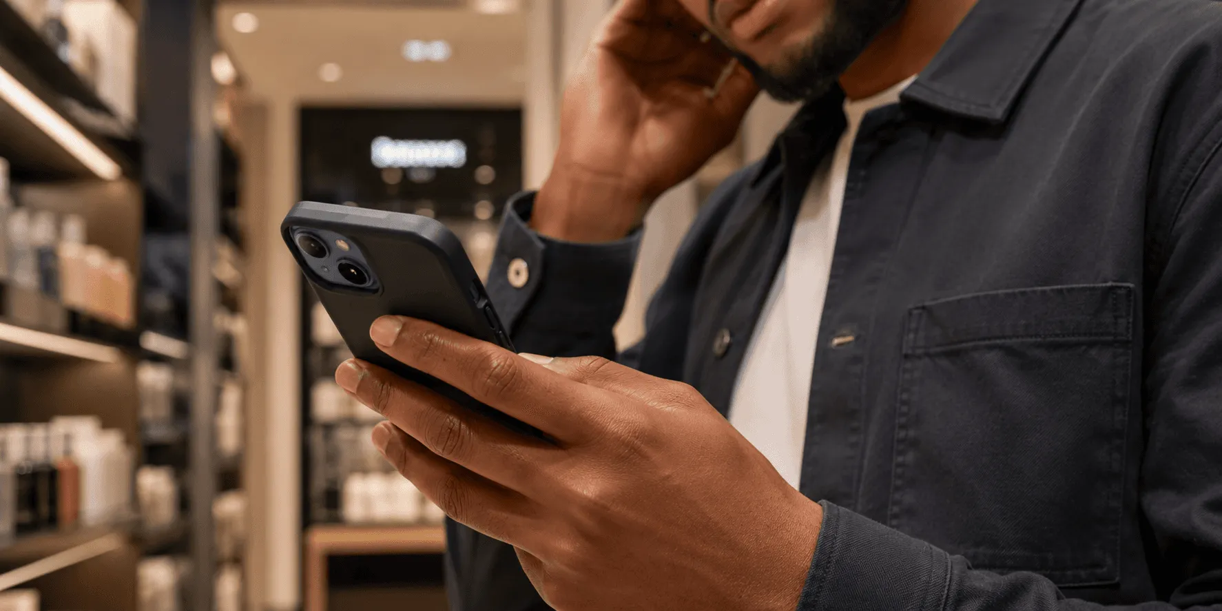 Shopper scanning a product with their phone in store